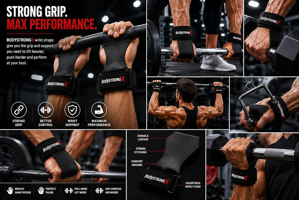 Weight Lifting Grips Black Medium with Padded Wrist Support