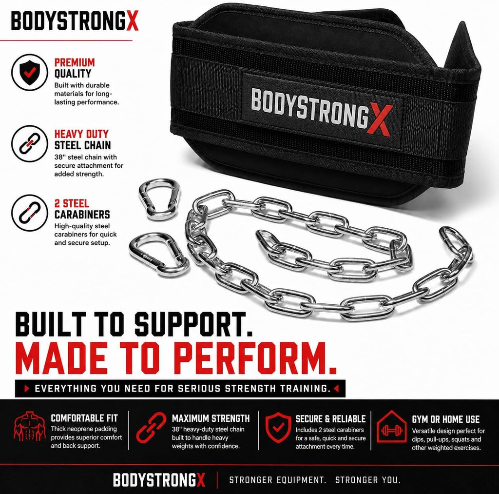 Dip Belt for Weightlifting with Steel Chain - Heavy Duty Black