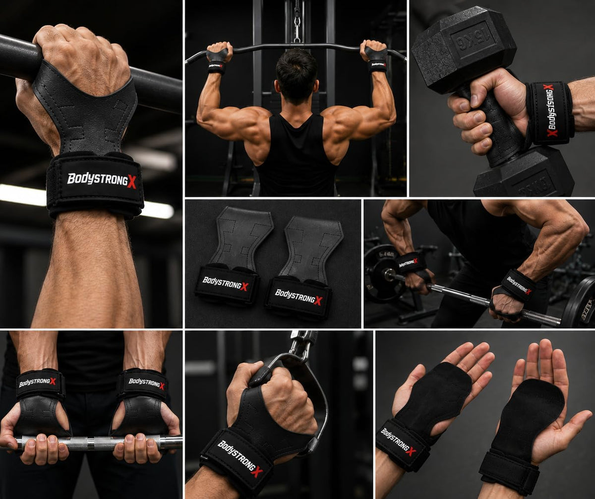 Weight Lifting Grips Black Medium with Padded Wrist Support