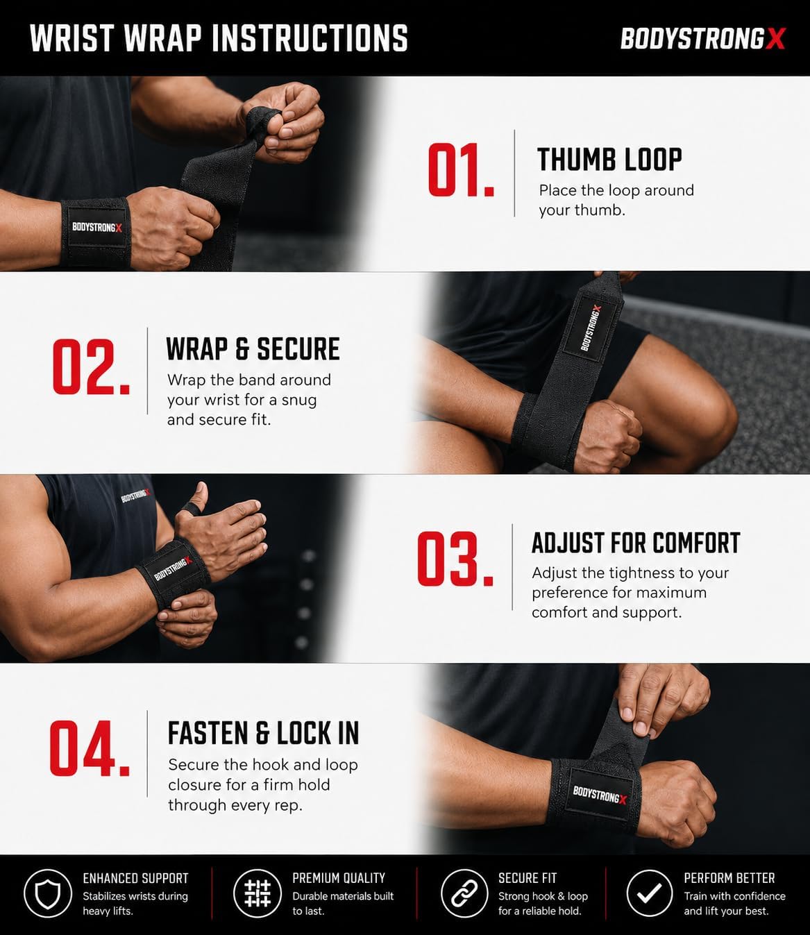 Wrist Wraps for Powerlifting and Weightlifting Support