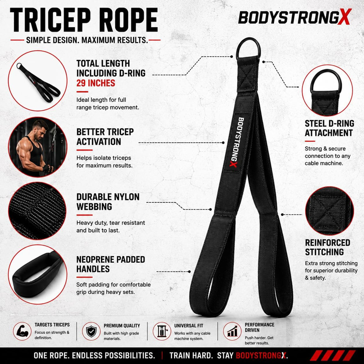Tricep Rope Cable Attachment – Heavy Duty Braided Rope