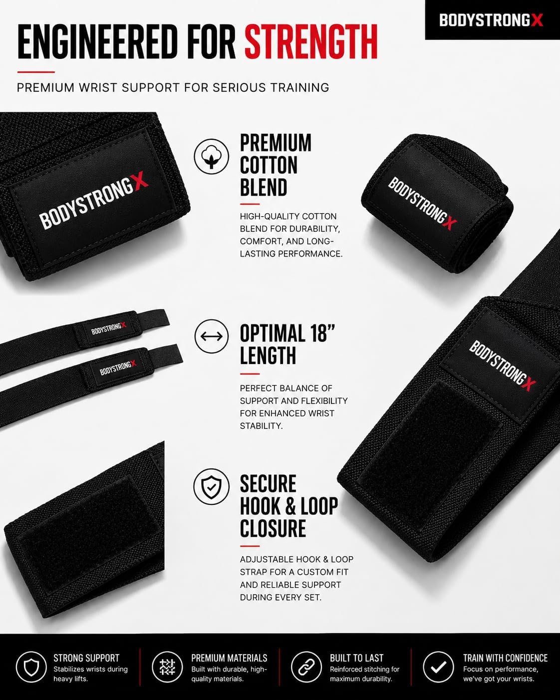Wrist Wraps for Powerlifting and Weightlifting Support